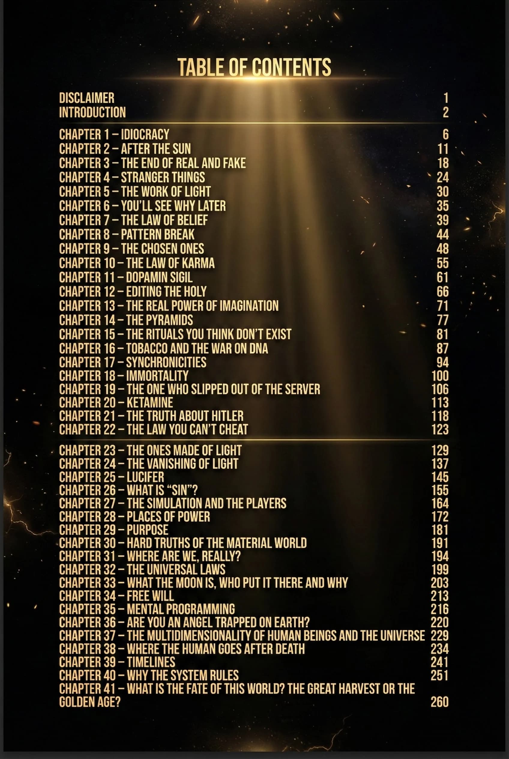 Table of contents from The Buried Reality by Jonas Riven